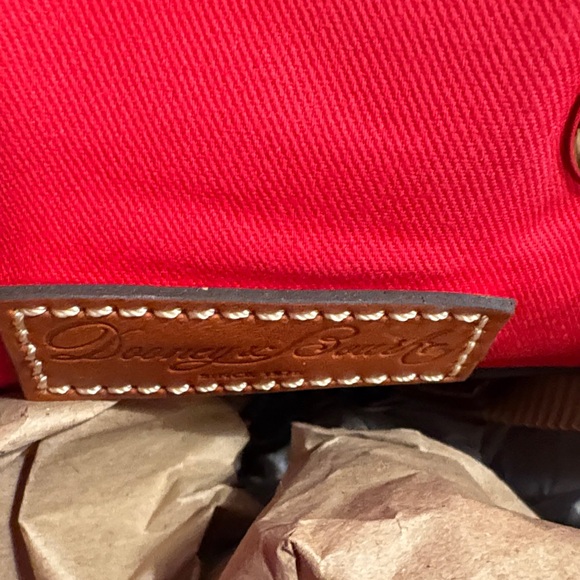 Dooney & Bourke Red and Brown Drawstring Shoulder Bag - Picture 3 of 7